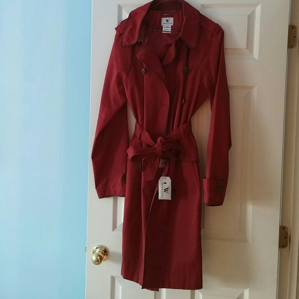 Worthington Classic Red Trench Coat with Belted Waist